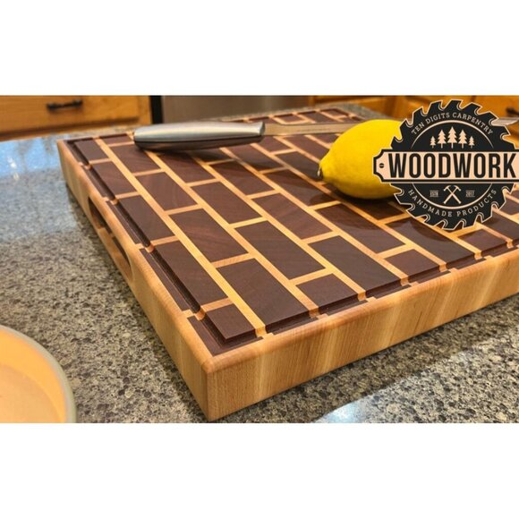 Mahogany, Maple, Beeswax, Handcrafted End Grain Cutting Board With Brick Pattern - Picture 5 of 9